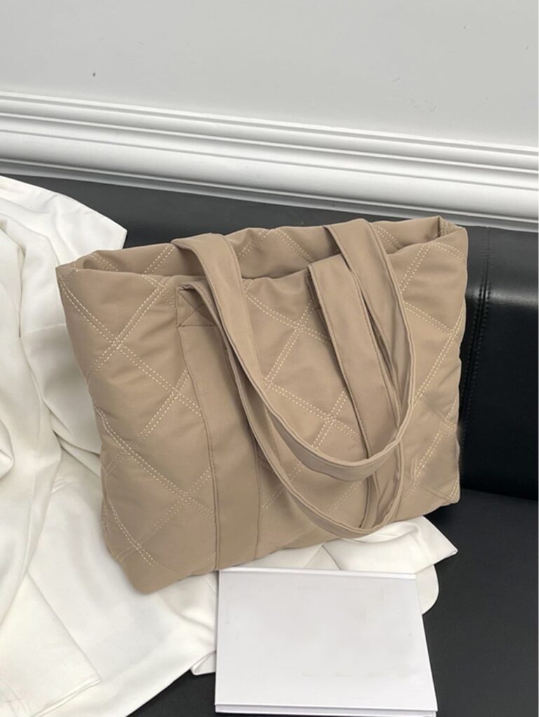 Argyle Quilted Shoulder Tote Bag